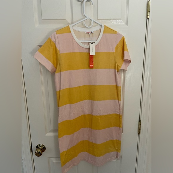 Anthropologie Sundry Rugby Stripe Pink Yellow Pastel T Shirt Dress Size 1 Small - Picture 3 of 5